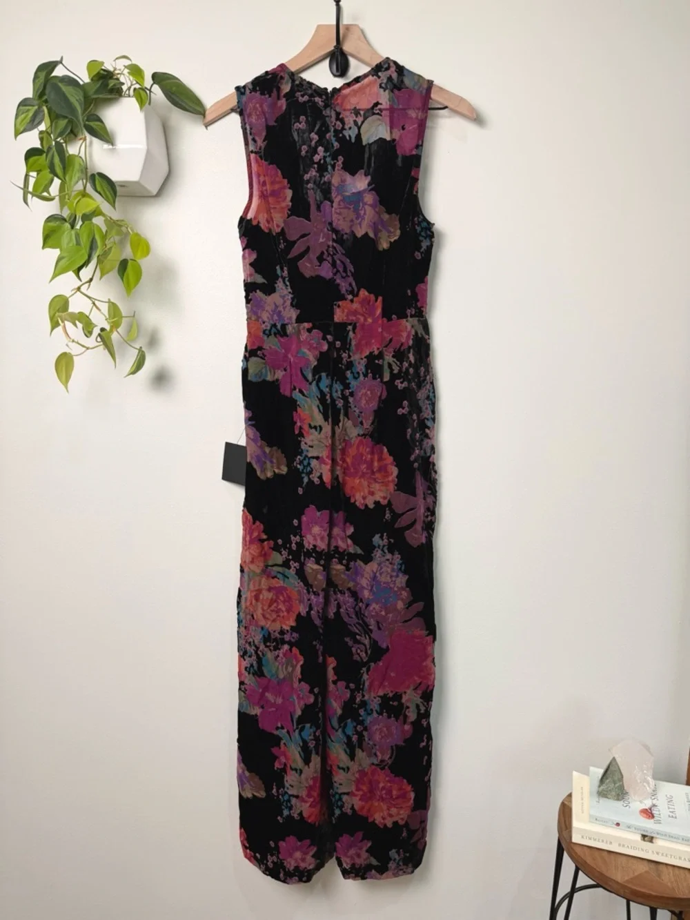 Lulus Moody Vibes Black Burnout Velvet Floral Print Wide-Leg Jumpsuit Size M NWT